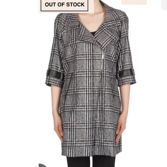 New JOSEPH RIBKOFF Glen Plaid Jacket Coat Black Silver Asymmetrical Zipper - Picture 13 of 13